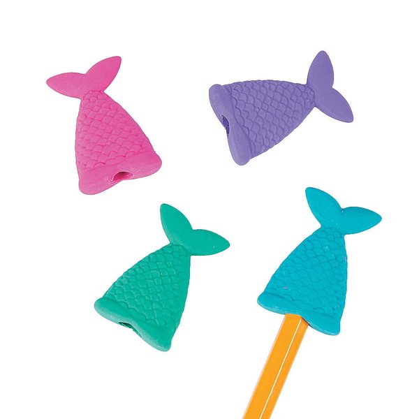 Mermaid Tail Eraser Pencil Toppers - Birthday Party Favors and Classroom Stationery Handouts - 24 Pieces