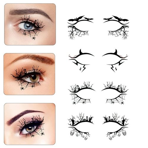 Ylapagne Halloween Eyeliner Sticker Eye Black Temporary Tattoos Shadow Stickers Spider Web Witch Eye Makeup for Women Girls Party Decorations 4 Pcs