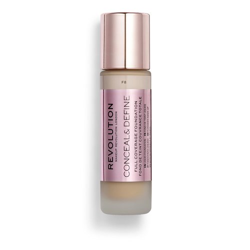 Makeup Revolution Conceal & Define Foundation, Cream Foundation Makeup, Full Coverage, For Light/Medium Skin Tones, Vegan & Cruelty-Free, F8, 23ml