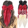 Olbye Hair Bows for Women Silky Satin Hair Ribbon Long Tail Bow Hair Clips Big Coquette Bows Black Hair Bow White Hair Ribbons Bows Hair Accessories for Women and Girls 4Pcs (Hair Bows A)