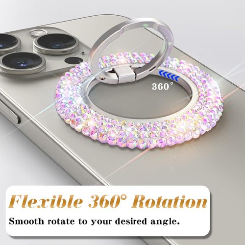 Erolagomat Bling Magnetic Cell Phone Ring Holder Grip Compatible with MagSafe，Glitter Sparkle Magnet Finger Phone Ring Grip Stand Holder Compatible with iPhone 16 15 14 Plus 13 12, Pro, Pro Max