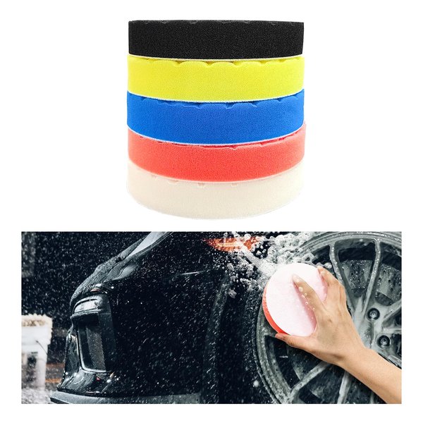 Dickno 5 PCS Buffing Polishing Pads, 6 Inch Backing Plate Compound Buffing Sponge Pads, Cutting Polishing Pads Kit, Buffing Pad for Car Buffer Polisher Compounding, Polishing, Waxing