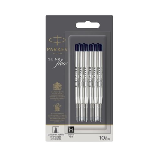PARKER QUINKflow Ballpoint Pen Ink Refills, Medium Tip, Black, 3 Count