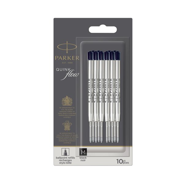 PARKER QUINKflow Ballpoint Pen Ink Refills, Medium Tip, Black, 3 Count