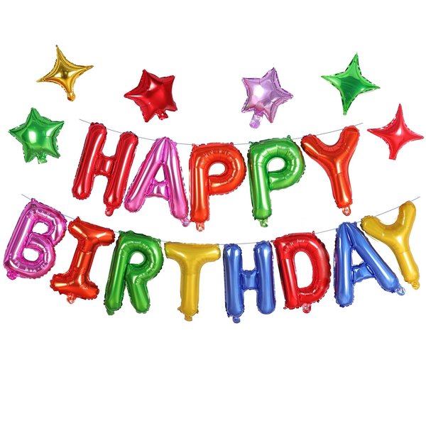 iPartycool Happy Birthday Balloon, 24pcs Birthday Decorations, Happy Birthday Banner, Birthday Party Decorations with 6pcs Star Balloons, Happy Birthday Sign for Kids Adults Birthday Party Supplies