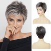 Siudus Short Grey Wig for Women Pixie Cut Wigs Layered Synthetic Hair Wig Daily Costume Wigs(Grey Black)