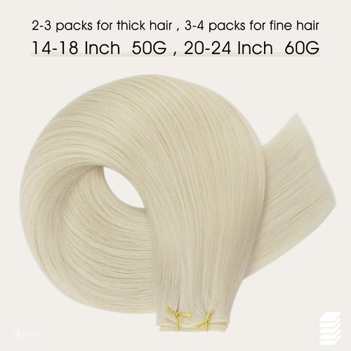 Full Shine 22 Inch Genius Weft Hair Extensions Sew In Human Hair Extensions Real Hair 60G Hand Tied Weft Extensions Remy Hair White Blonde Human Hair Bundles For Women Sew In Human Hair