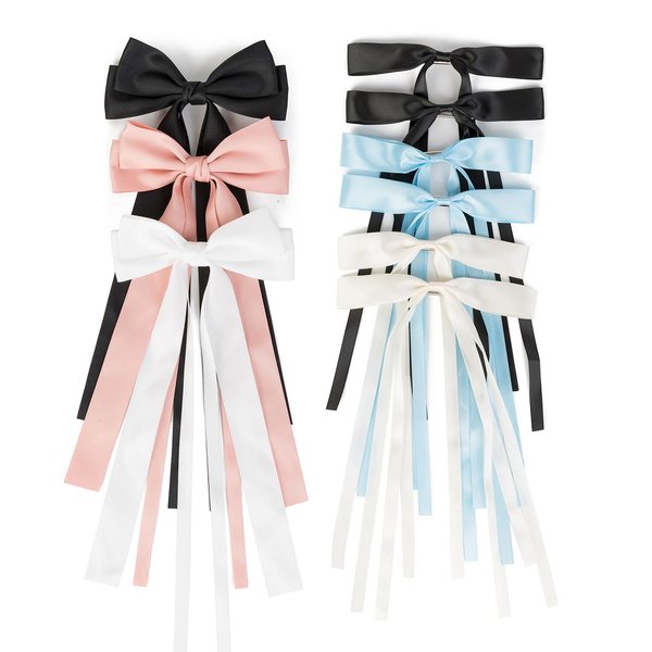 Agirlvct Hair Bow for Women,9 pcs 2 Size Long Tail Bow Hair Clips,Ribbon Barrettes with Metal Claw Clips and Bow-knots, Cute Hair Clips with Tassel Hair Accessories Gift for Girls Teens Student