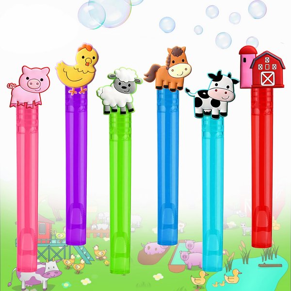 48 Pack Farm Party Favors Mini Bubble Wand,6 Style Barnyard Animal Theme Party Favors Neon Toys for Kids,Pink Cow Rodeo Birthday Party Decorations,Pinata Goodie Bag Stuffers Gifts for Kids (Farm)