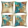 HOSTECCO Gold Abstract Pillow Covers Set of 4 Nordic Blue Pillow Cases Teal and Gold Modern Decorative Cushion Covers for Sofa Couch 18x18 inches
