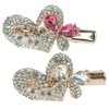 Exquisite Jeweled Heart & Butterfly Hair Clips: Pink & Clear Rhinestone Crystals, Gold Metal Clasp - Set of 2 - Elegant Hair Accessories for Special Occasions - 2" W X 1" H"
