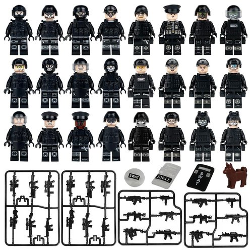 Toysvill SWAT Military Police Building Block Set for Kids | SUV + Soldiers Minifigures (24 PCS) with Weapons and Accessories Gift