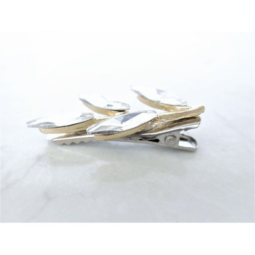 Generic Small gold silver tone crystal leaves alligator hair clip for fine thin hair (Clip quantity: 2 clips), 1 Count (Pack of 1)
