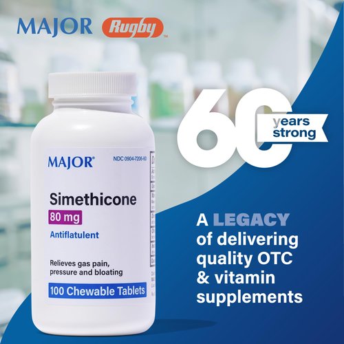 Major Simethicone Gas Relief 80 mg - Anti Flatulence, Bloating and Gas Pressure Aid - 100 Chewable Tablets