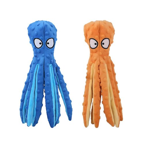 Tater's Choice Octopus Squeaky Toys, 2 Pack Assorted Colors, Soft Plush Octopus with Crinkly Sound for Dogs, Dog Toys to Keep Them Busy