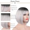 SOFEIYAN Short Straight Bob Wigs with Bangs 11 inch Synthetic Daily Party Cosplay Hair Wig for Black Women, Grey