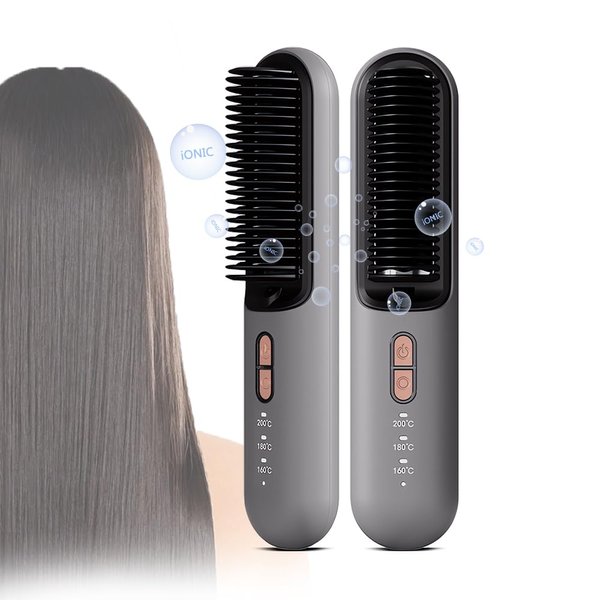 Vanyuei Cordless Hair Straightener Brush, Constant Temperature Mini Ionic Hot Comb Straightener for Women, Portable Straightening Brush for Travel, 3 Adjustable Temperature Levels