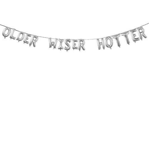 Older Wiser Hotter Balloon, Silver Birthday Decorations, Happy Birthday Banner for 30th 40th 50th 60th 70th 80th Birthday Party Supplies