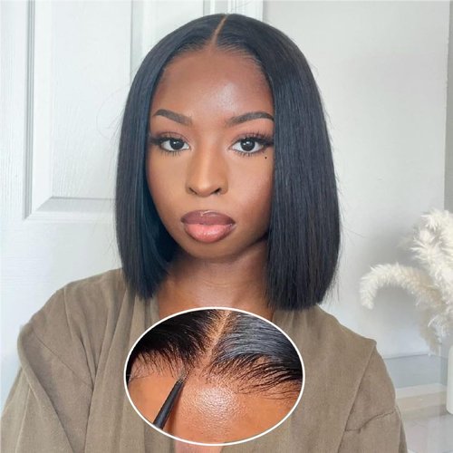 LS HAIR Wear and Go Glueless Bob Wig Human Hair Pre Plucked Short Straight Bob Wigs for Black Women Pre Cut 4x4 Lace Closure HD Transparent Glueless Lace Front Wigs Human Hair 180% Density 10 Inch