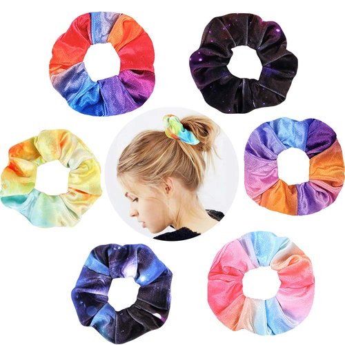 6 Pack Tie Dye Hair Scrunchies Star Scrunchie Sky Tie Dye Hair Ties Space Scrunchies Ponytail Holder Rainbow Cloud Scrunchy Multicolor Scrunchies (6 PCS, starry sky rainbow Scrunchies)