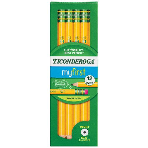 Ticonderoga My First Wood-Cased Pencils, Pre-Sharpened, 2 HB, Yellow, 12 Count