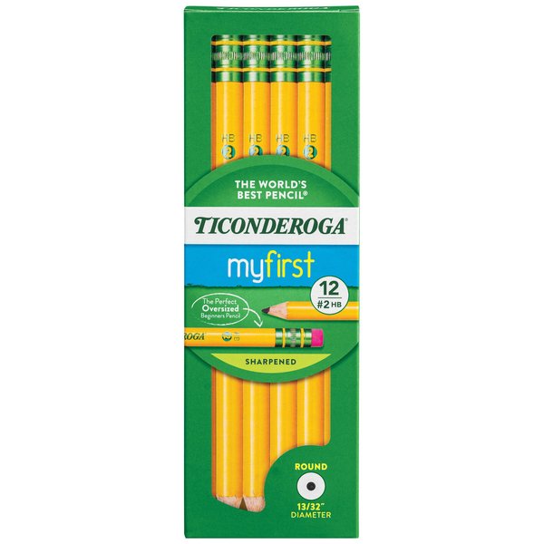Ticonderoga My First Wood-Cased Pencils, Pre-Sharpened, 2 HB, Yellow, 12 Count