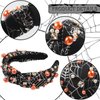 HIFANMM Halloween Headband Gemstone Beads Hair Band for Women Girls, Silver Spider Web Hair Accessories Wide Knotted Black Headbands Halloween Party Costume Cosplay Supplies Decoration
