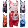 KO Sports Gear - Unisex Wrestling Singlet (Red Skull, Adult Medium)