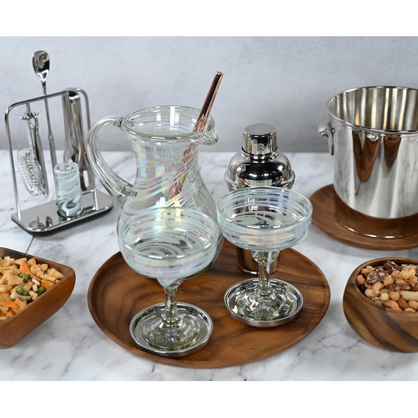 Martini Glass, White Swirl, Set of 4, 14 oz, Hand Blown by Mexican Artisans from 100% Recycled Cola Bottles, Eco-Friendly, Sustainable, Expert Craftsmanship, passed down through Family Generations