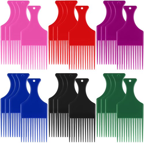 24 Pieces Hair Pick Comb Hair Lift Comb Hair Picks for Curly Hair Smooth Pick Plastic Comb for Thick Long Hair, 6 Colors