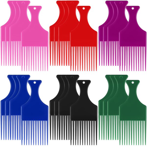 24 Pieces Hair Pick Comb Hair Lift Comb Hair Picks for Curly Hair Smooth Pick Plastic Comb for Thick Long Hair, 6 Colors