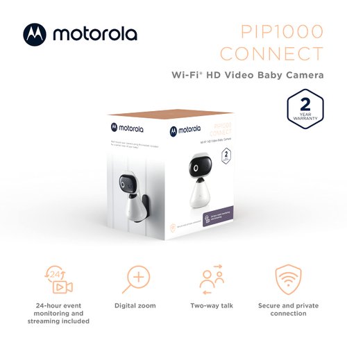 Motorola Baby Monitor Camera PIP1000 - WiFi Video Camera with HD 1080p - Connects to Smart Phone App with Private Connection, Two-Way Audio, Digital Zoom, Room Temp, Lullabies, Night Vision