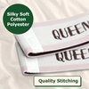 Bed Sheet Organizer and Storage Size Label Bands | Sheets Set Organizers for Linen Closet - Labeled Elastic Bedding Sheet Keepers Straps for Organizing Foldable Bedsheet Sets (Queen 4PCs Pack | Cream)