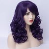 PATTNIUM Dark Purple Wig Women Shoulder Length Curly Purple Wig With Bangs for Women and Girls Synthetic Cosplay Costume Wig (Dark Purple)