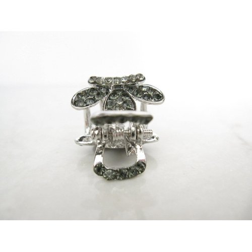 Small mini silver metal gray crystal flower crown hair claw clip bridal clip