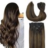 GOO GOO Clip in Hair Extensions Real Human Hair, Remy Human Hair Extensions Clip ins for Women, Natural Human Hair, 22inch 120g 7Pcs, 2/6/2 Balayage Dark Brown to Chestnut Brown