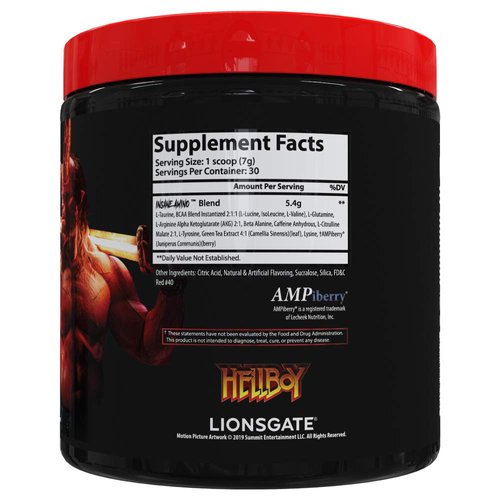 Insane Labz Insane Amino Hellboy Edition, BCAA with Energy Focus Muscle Recovery, Intra Workout Powder, 2 1 1 Branched Chain Amino Acid Powder, 30 Srvgs, Lemonade