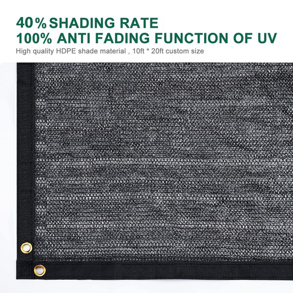 Kesfitt Garden 40% Shade Cloth, Resistant Sun Shade Net 10x20FT Mesh Tarp with HDPE Material and Reinforced Grommets Shade Trap for Greenhouse, Plant, Pergola, and Backyard Patio Sunshade