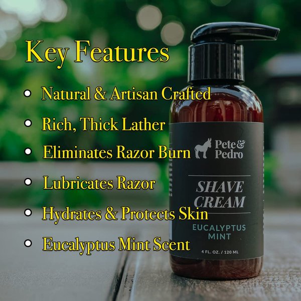 Pete & Pedro SHAVE CREAM - Natural & Artisan-Crafted, Eucalyptus Mint Scent | Rich & Thick Lather, Great For Sensitive Skin, Less Shaving Irritation/Razor Burn/Ingrowns | As Seen on Shark Tank, 4 oz.