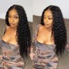 Durreley Glueless Wigs Human Hair Pre Plucked Pre Cut Wear and Go 5x5 Water Wave Lace Front Wigs Human Hair 180% Density Curly Human Hair Lace Front Wigs for Black Women (22 inch)