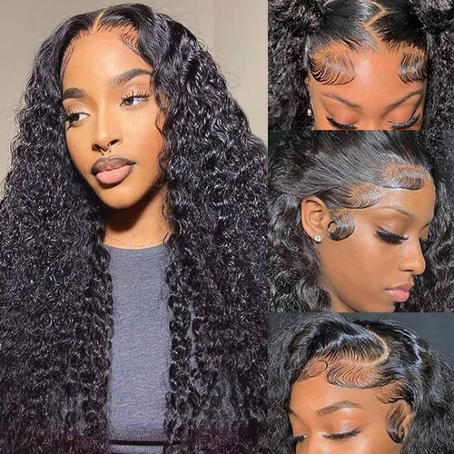 Deep Wave Closure Wig 5x5 HD Lace Closure Wigs Human Hair Pre Plucked with Baby Hair 180% Density 24 Inch Deep Curly Lace Front Wigs Human Hair 15A Transparent Lace Closure Wig for Women