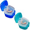 KISEER 2 Pack Colors Denture Bath Case Cup Box Holder Storage Soak Container with Strainer Basket for Travel Cleaning (Light Blue and Blue)