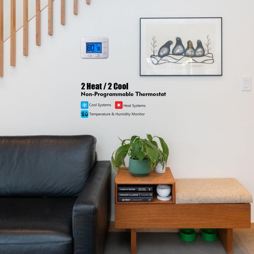 Non Programmable Thermostat for Home - Multi Stage 2H/2C, with Large LCD Display of Room Temperature and Humidity