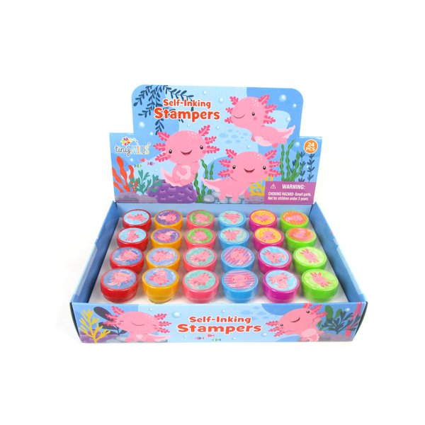TINYMILLS 24 Pcs Axolotl Stampers for Kids Birthday Party Favors Bag Stuffers Pinata Fillers Classroom Rewards Carnival Prizes Gifts
