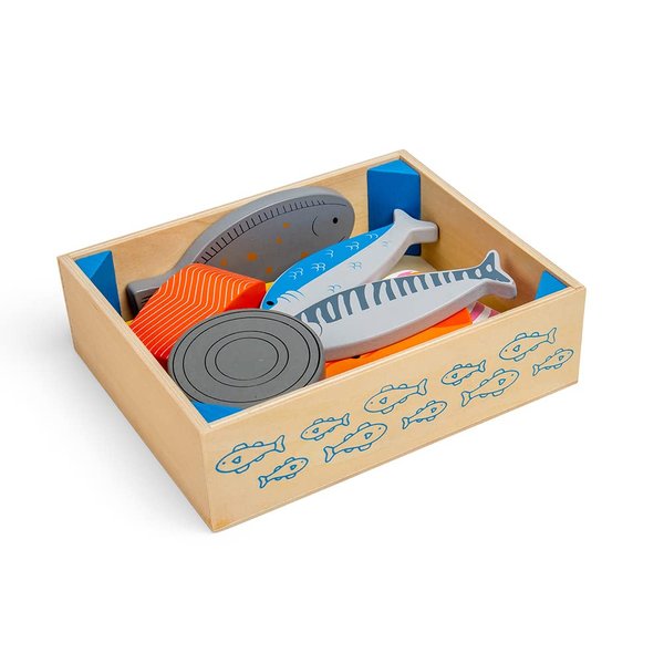Bigjigs Toys Wooden Seafood Crate - Play Food and Role Play Toys