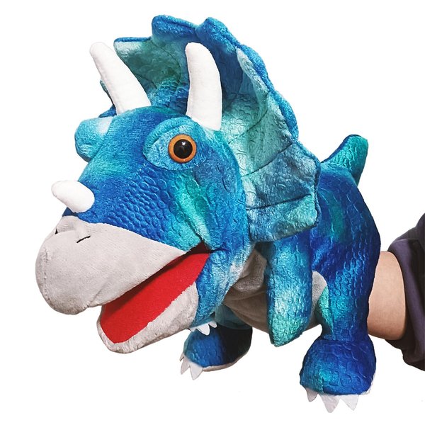 Glanzzeit Children's Hand Puppets, Dinosaur Shaped Hand Puppets, Realistic Plush Toys for Boys and Girls Performance Theatre, Birthday Gifts, Teaching, Interactive Games, Easter Gifts(Triceratops)