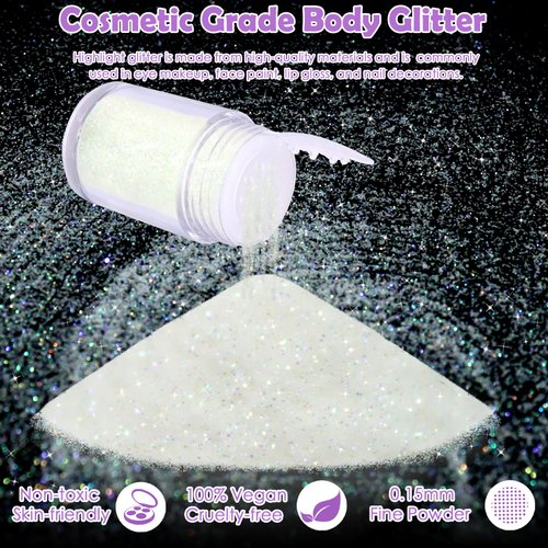 Yosca 5g Sparkle Glitter Cosmetic Grade Iridescent White Makeup Glitter Loose Body Shimmer Powder for Glitter Eyeshadow Lip Face Paint Concert Festival Rave Accessorise - Asterism