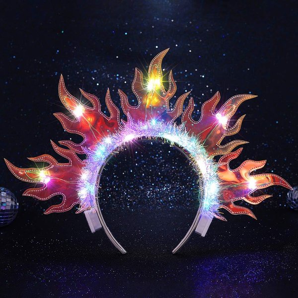 JEAIRTS Light Up Fire Headband Led Flame Crown Headpiece Glowing Halloween Costume Hair Accessories for Women