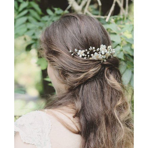 Bridal Hair Comb Flower Wedding Hair Piece Pearl Rhinestones Silver Hair Pieces Masquerade Hair Accessories for Brides Women Girls