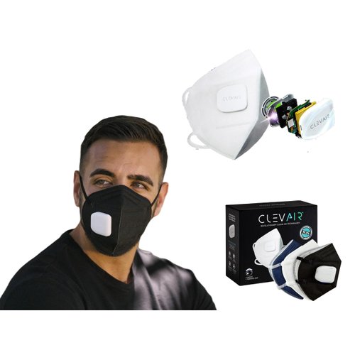 CLEVAIR- Face Mask with Cooling Fans, Rechargeable Battery, Respirator Mask with Filters, Reusable Face Mask, Wearable Air Purifier, Breathable, Dust Mask Woodworking, Painters, Construction, Sanding